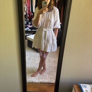 White Boho Mini Dress with Belt